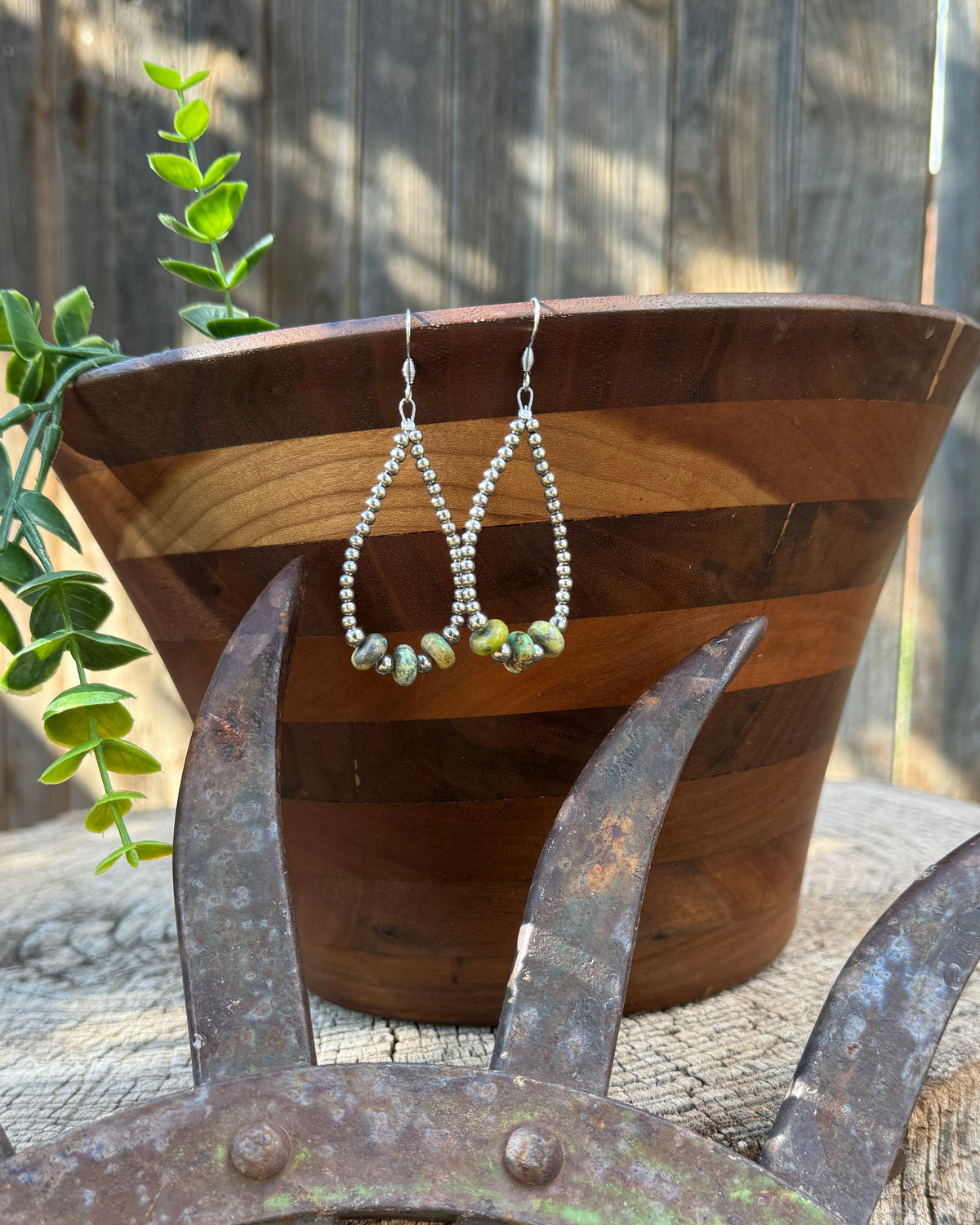Cerritos Turquoise and Stainless Steel Hoop Earrings