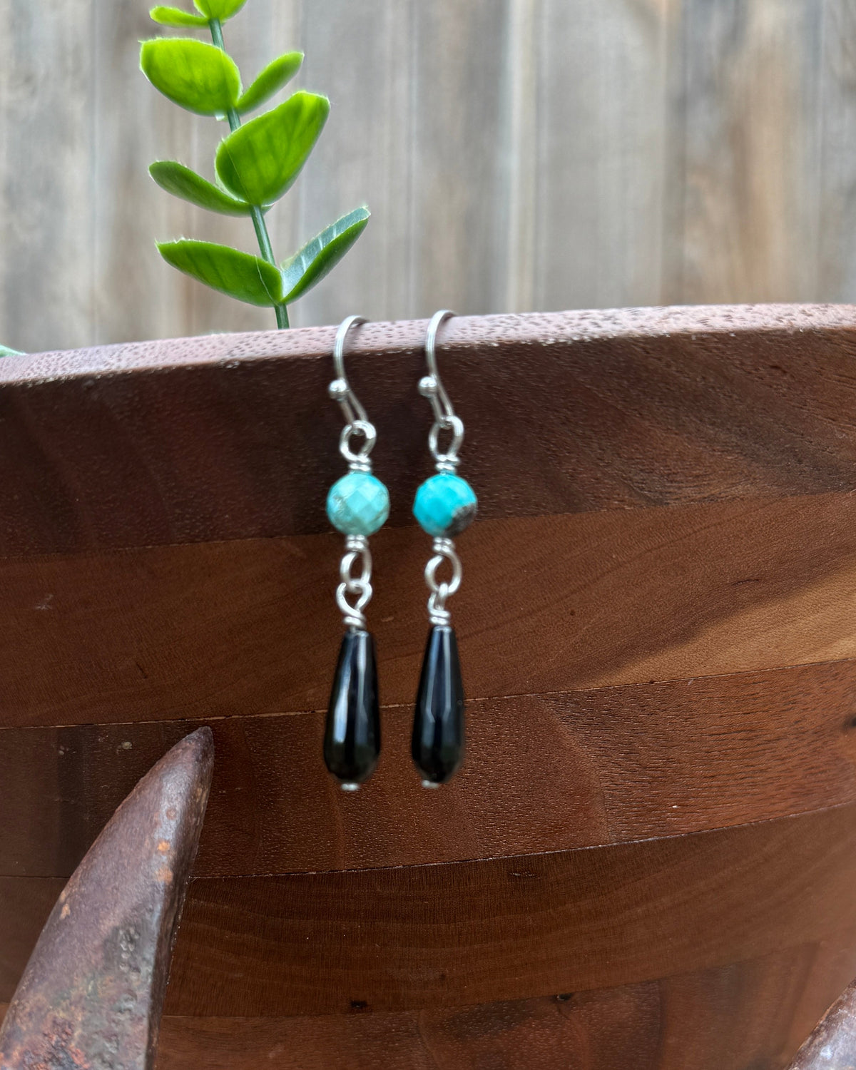 Turquoise & Onyx, Stainless Steel Drops