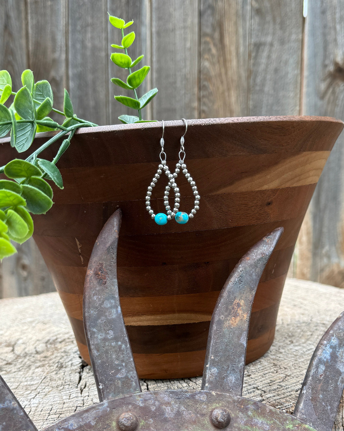 Sonoran Turquoise and Stainless Steel Hoop Earrings