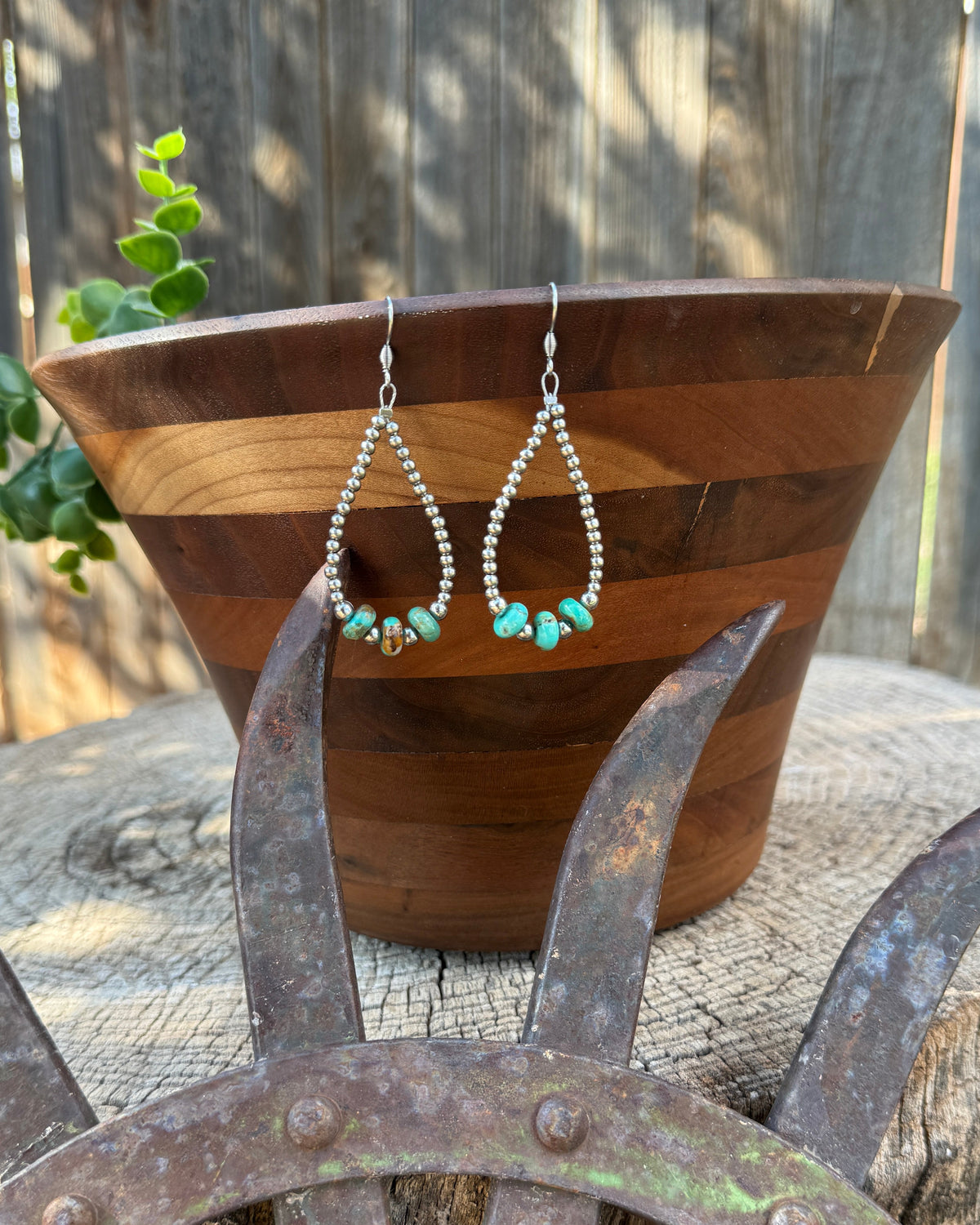 Kingman Turquoise and Stainless Steel Hoop Earrings
