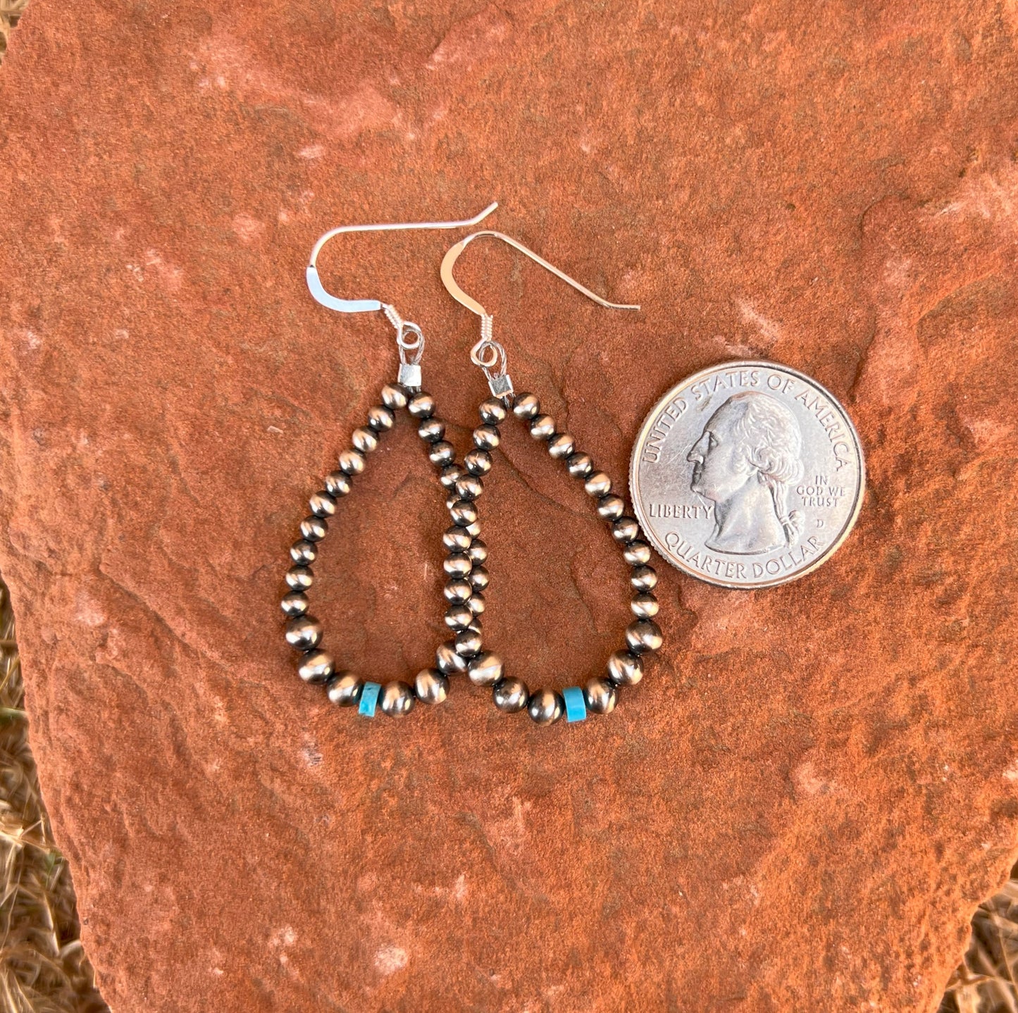 Sterling Silver Pearl & Kingman Turquoise Earring 2