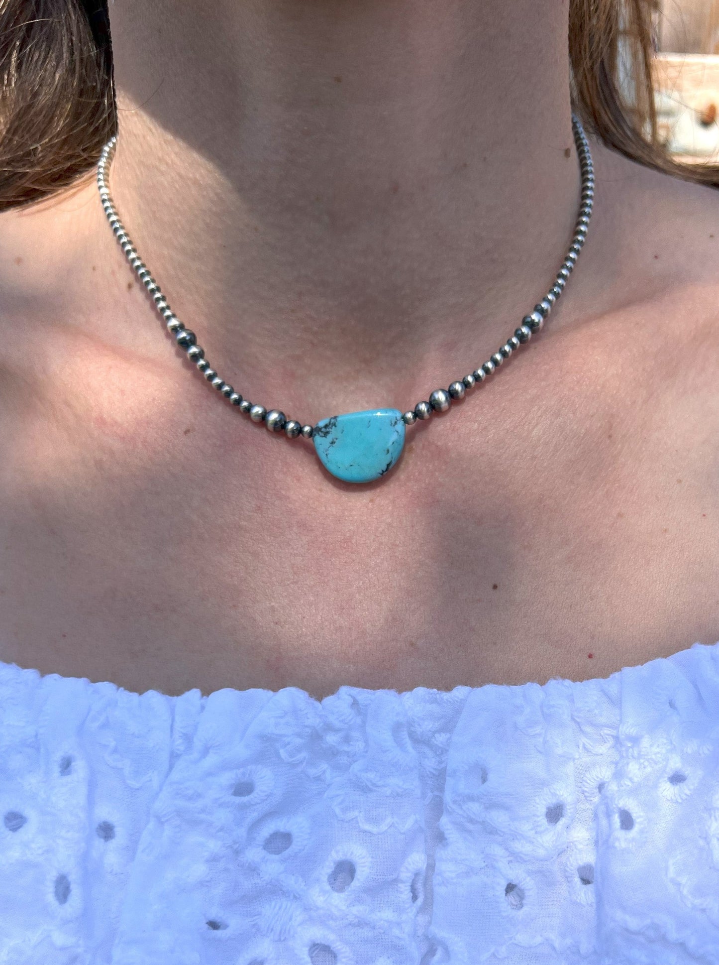 Sterling Silver Pearl & Turquoise Necklace 6