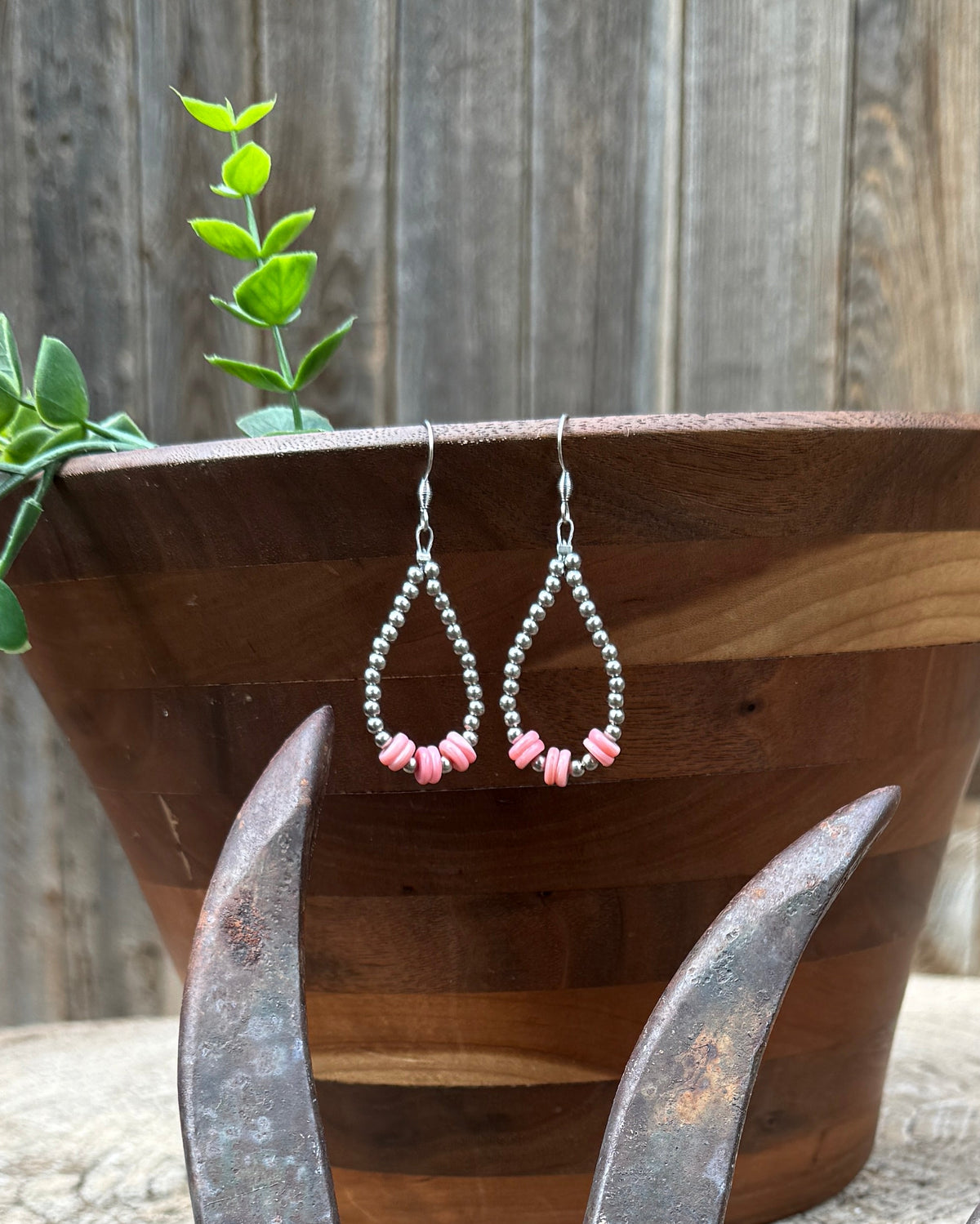 Pink Conch and Stainless Steel Hoop Earrings