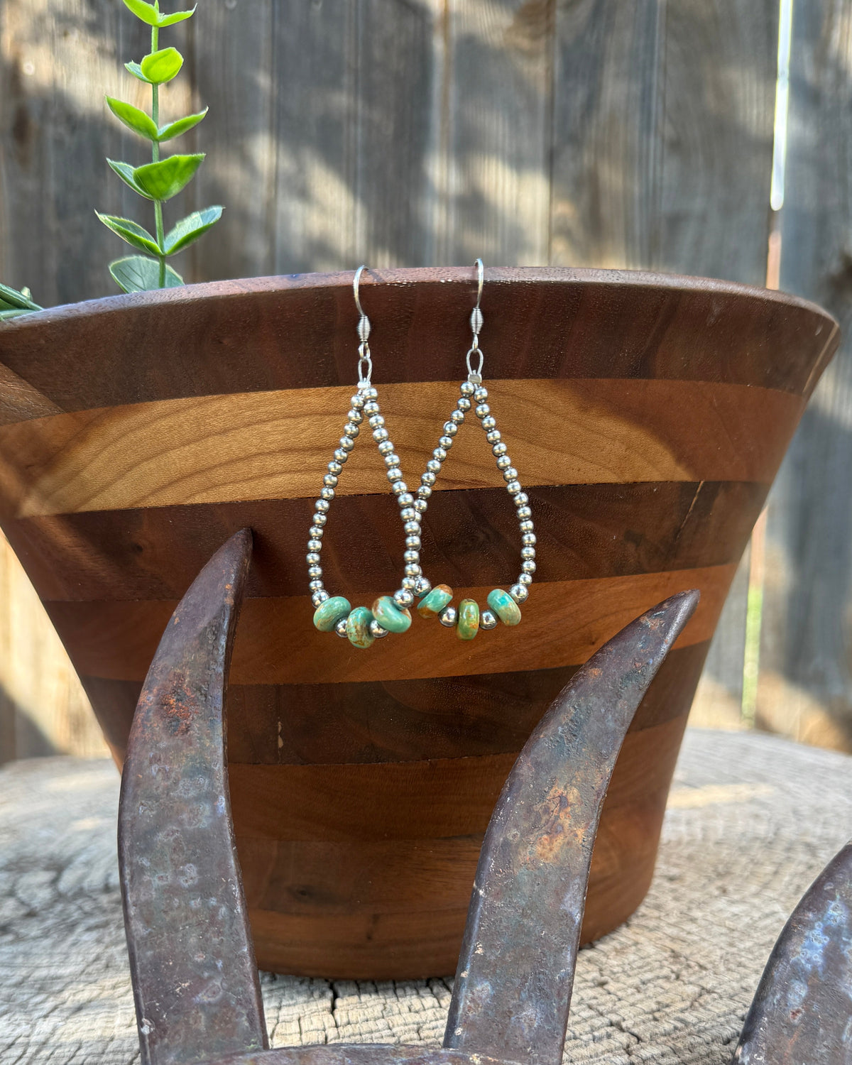 Royston Turquoise and Stainless Steel Hoop Earrings