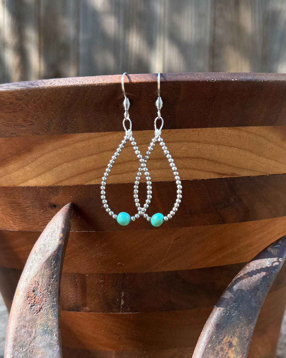 Sonoran Turquoise and Stainless Steel Hoop Earrings (small)
