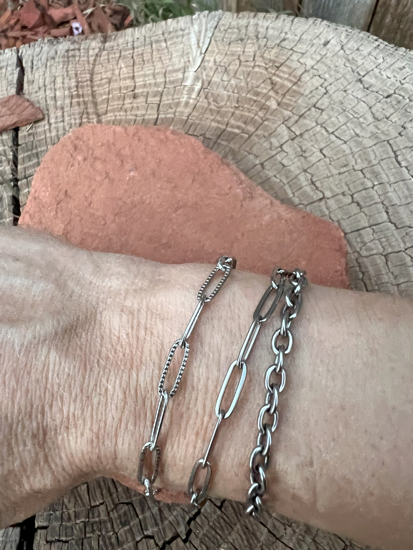 Textured Stainless Steel Paperclip Bracelet