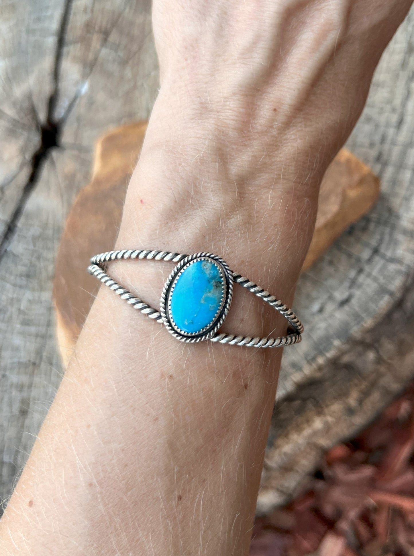 Sterling Silver & Bright Blue Turquoise Twist Cuff