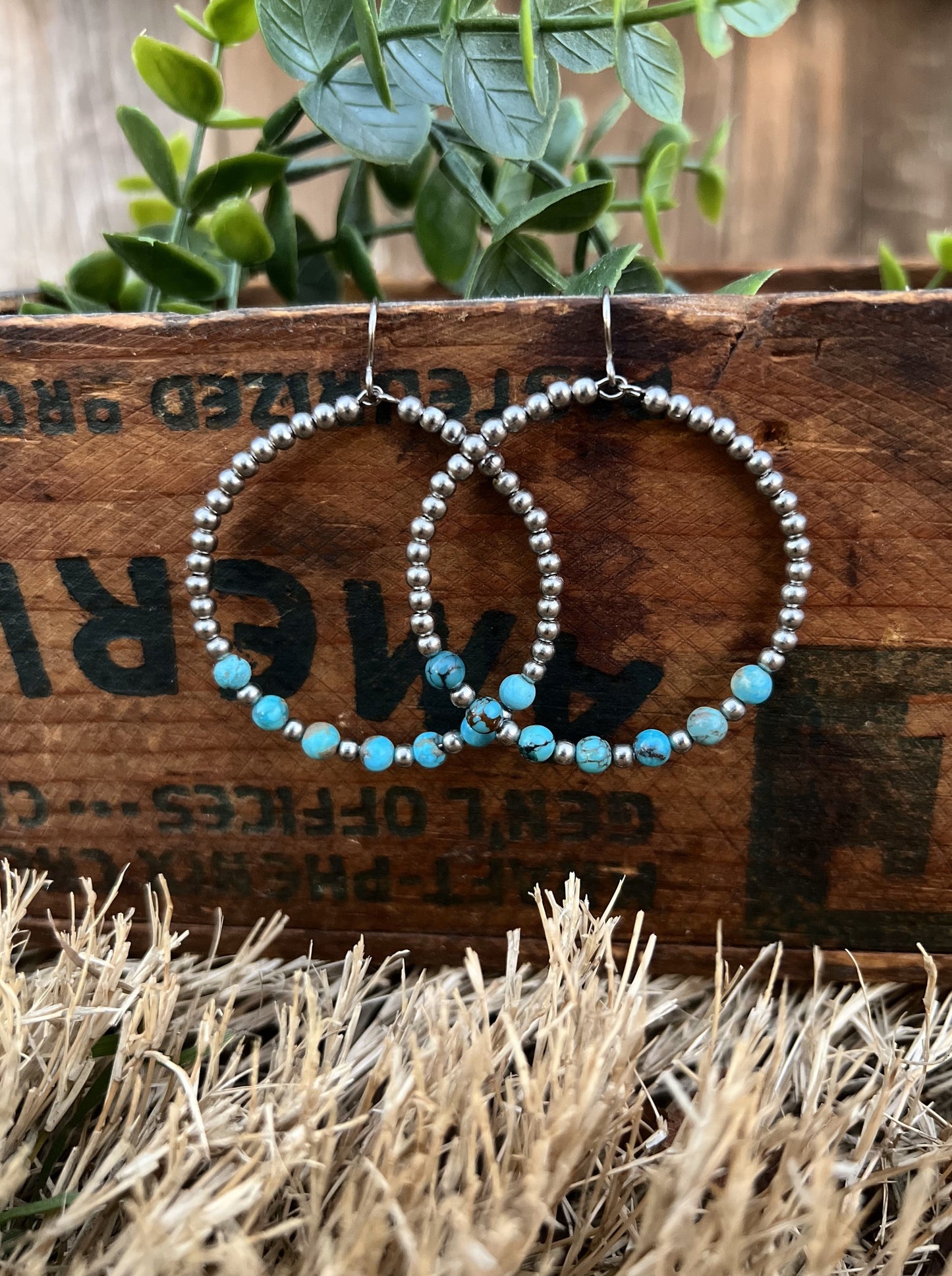 Turquoise & Stainless Steel Hoops