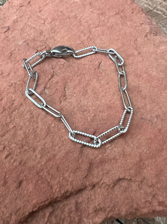 Textured Stainless Steel Paperclip Bracelet