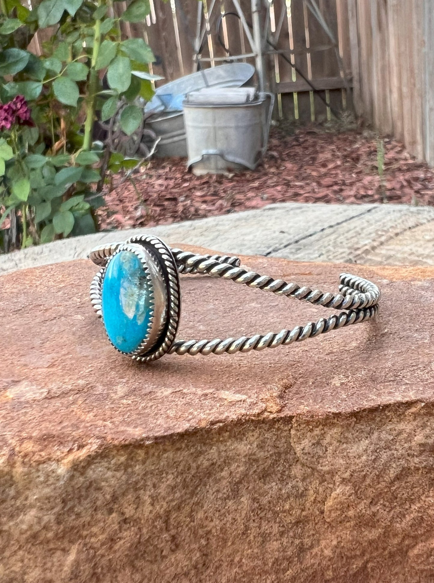 Sterling Silver & Bright Blue Turquoise Twist Cuff