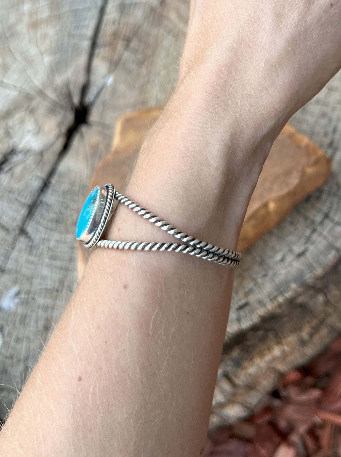 Sterling Silver & Bright Blue Turquoise Twist Cuff