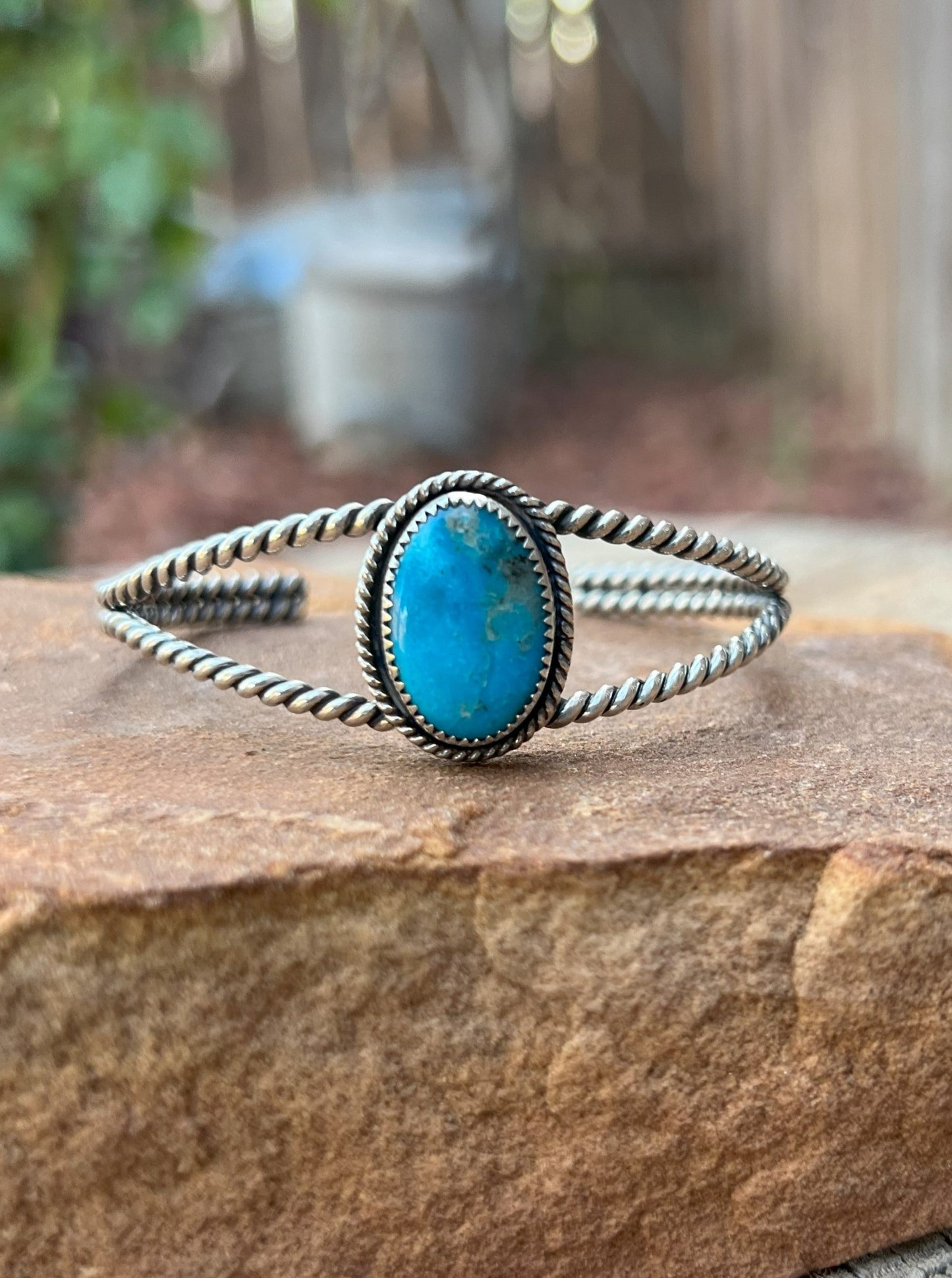 Sterling Silver & Bright Blue Turquoise Twist Cuff