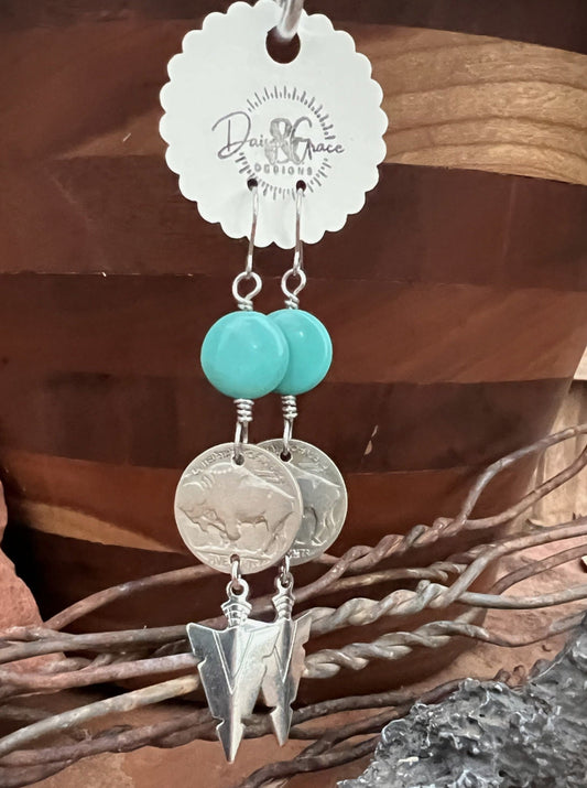 Buffalo Nickel & Turquoise Drops