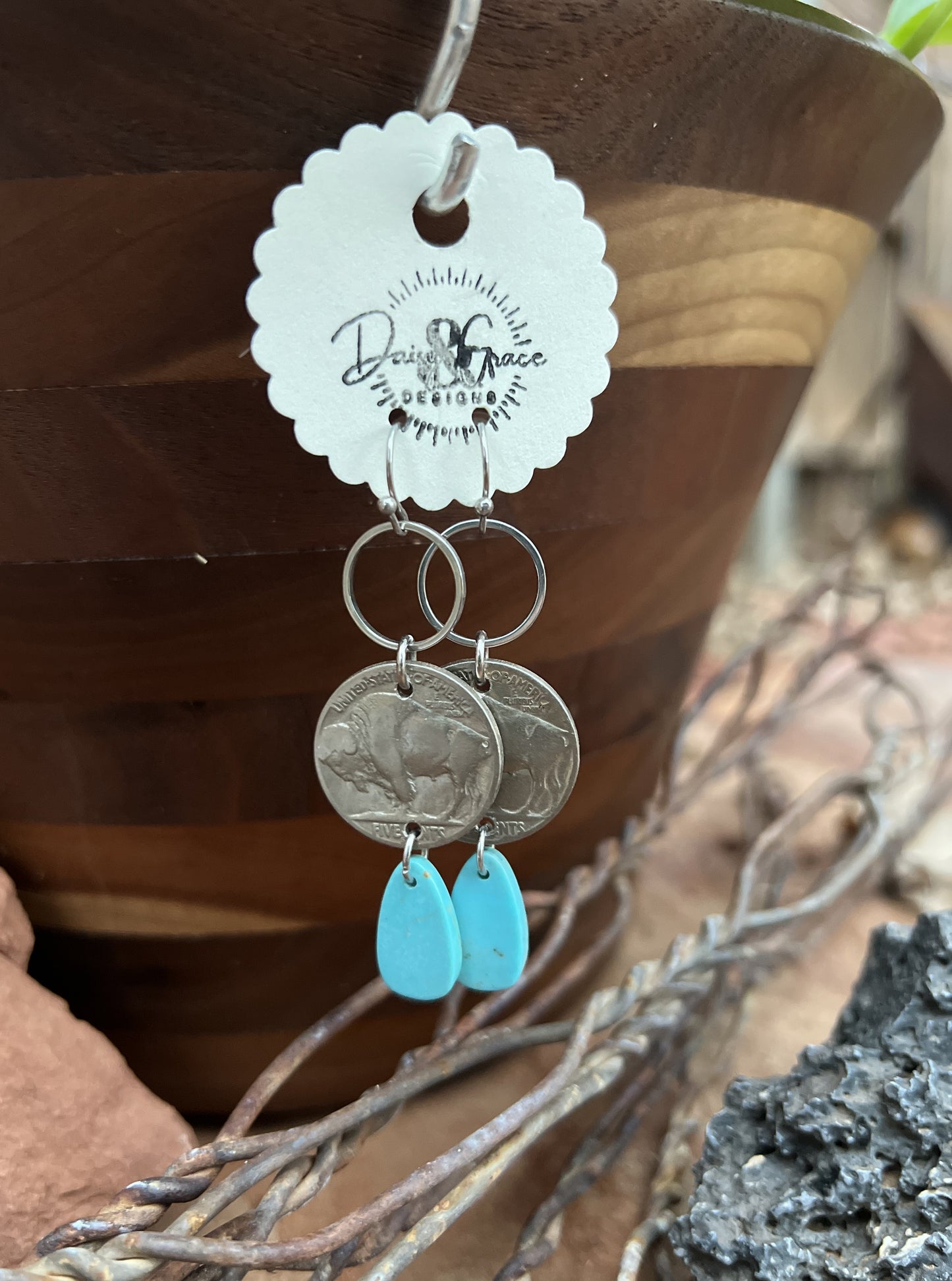 Buffalo Nickel & Turquoise Drops 2