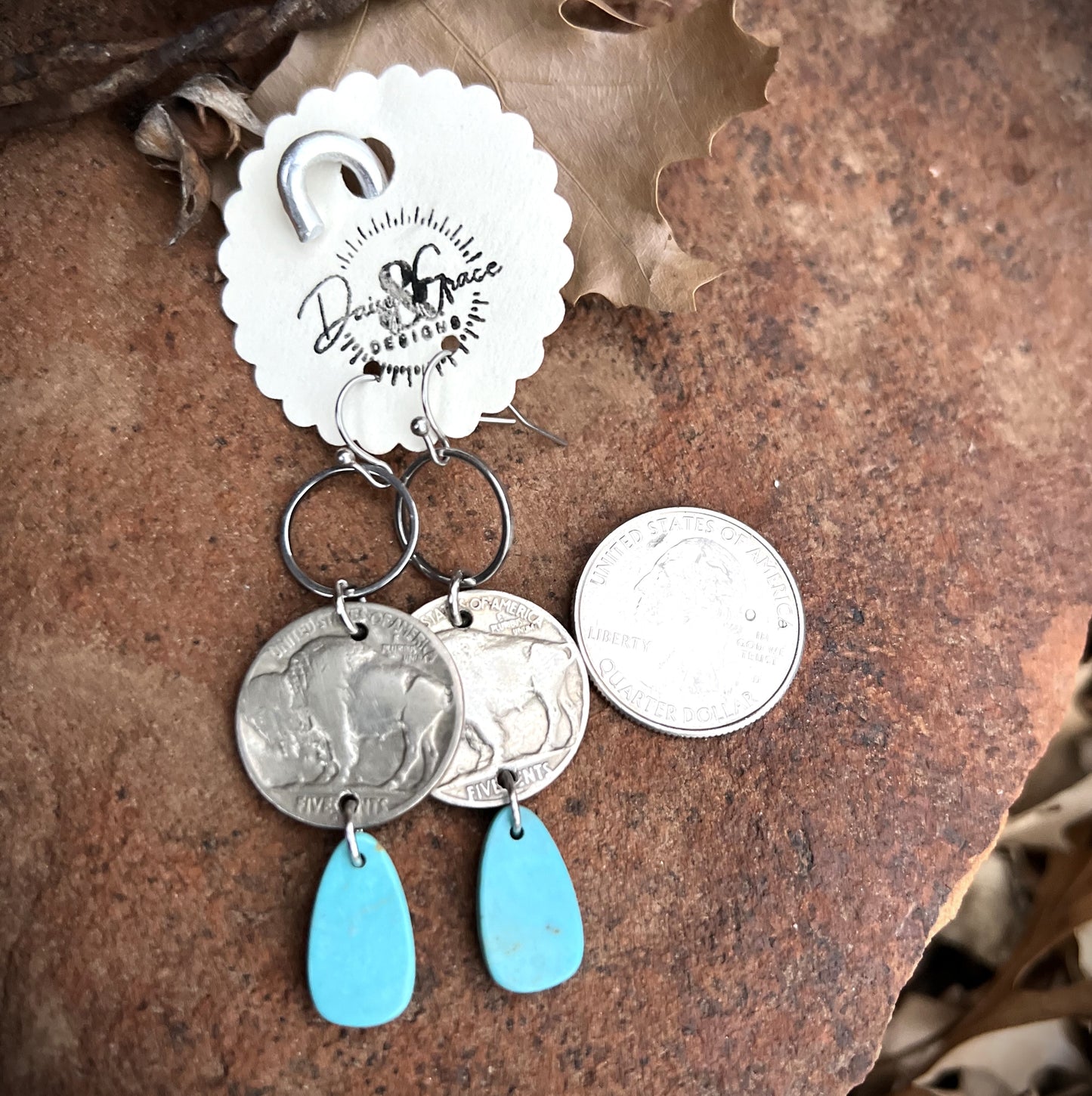 Buffalo Nickel & Turquoise Drops 2