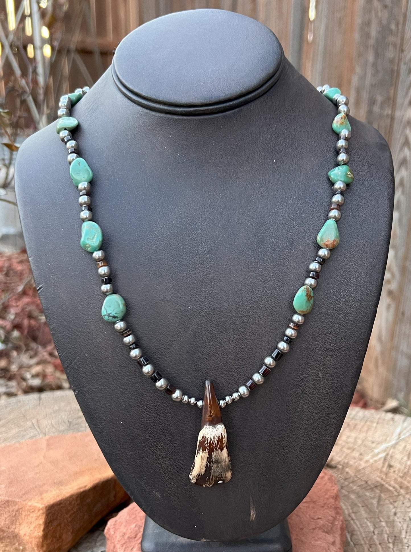 Buffalo Tooth, Turquoise & Pen Shell Necklace