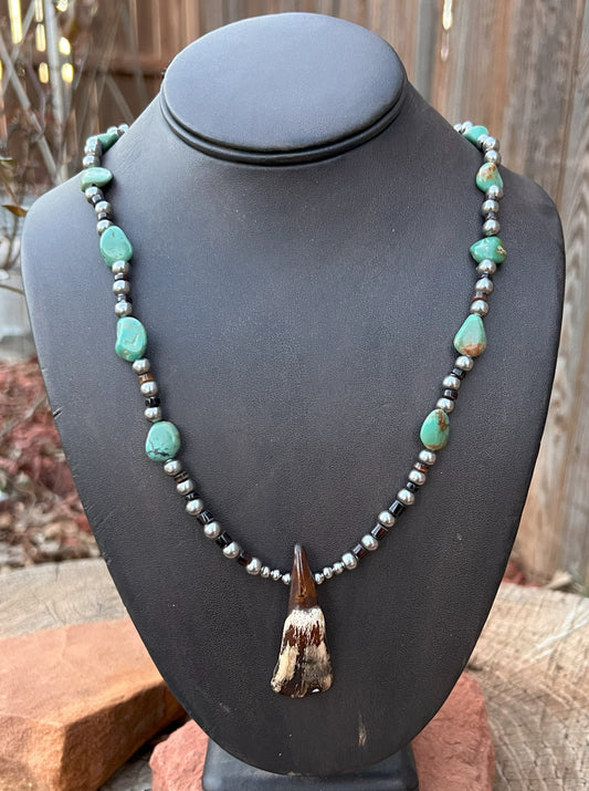 Buffalo Tooth, Turquoise & Pen Shell Necklace