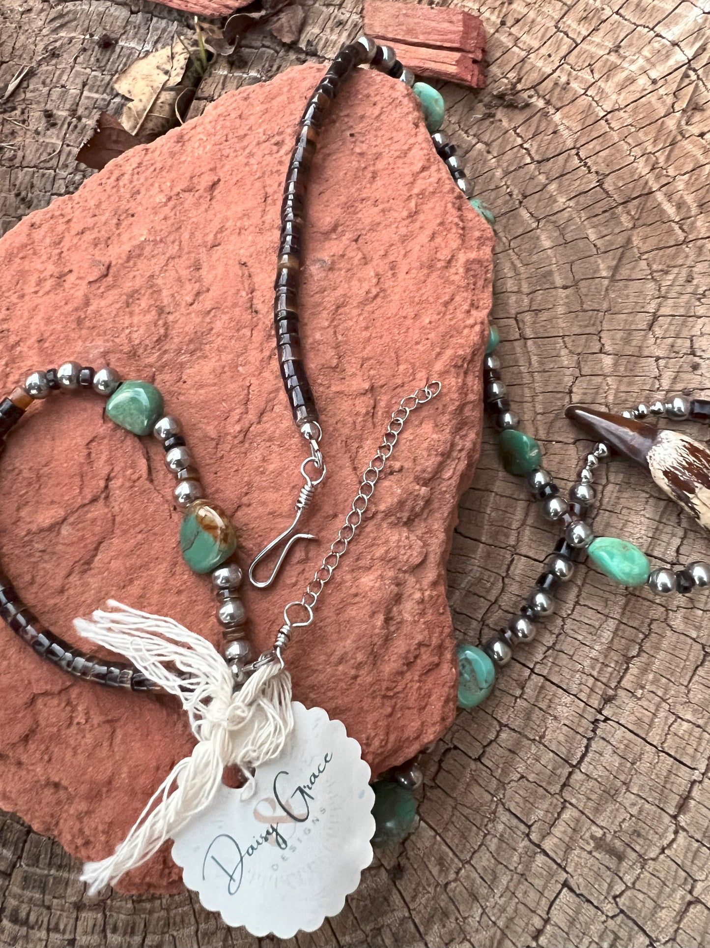 Buffalo Tooth, Turquoise & Pen Shell Necklace