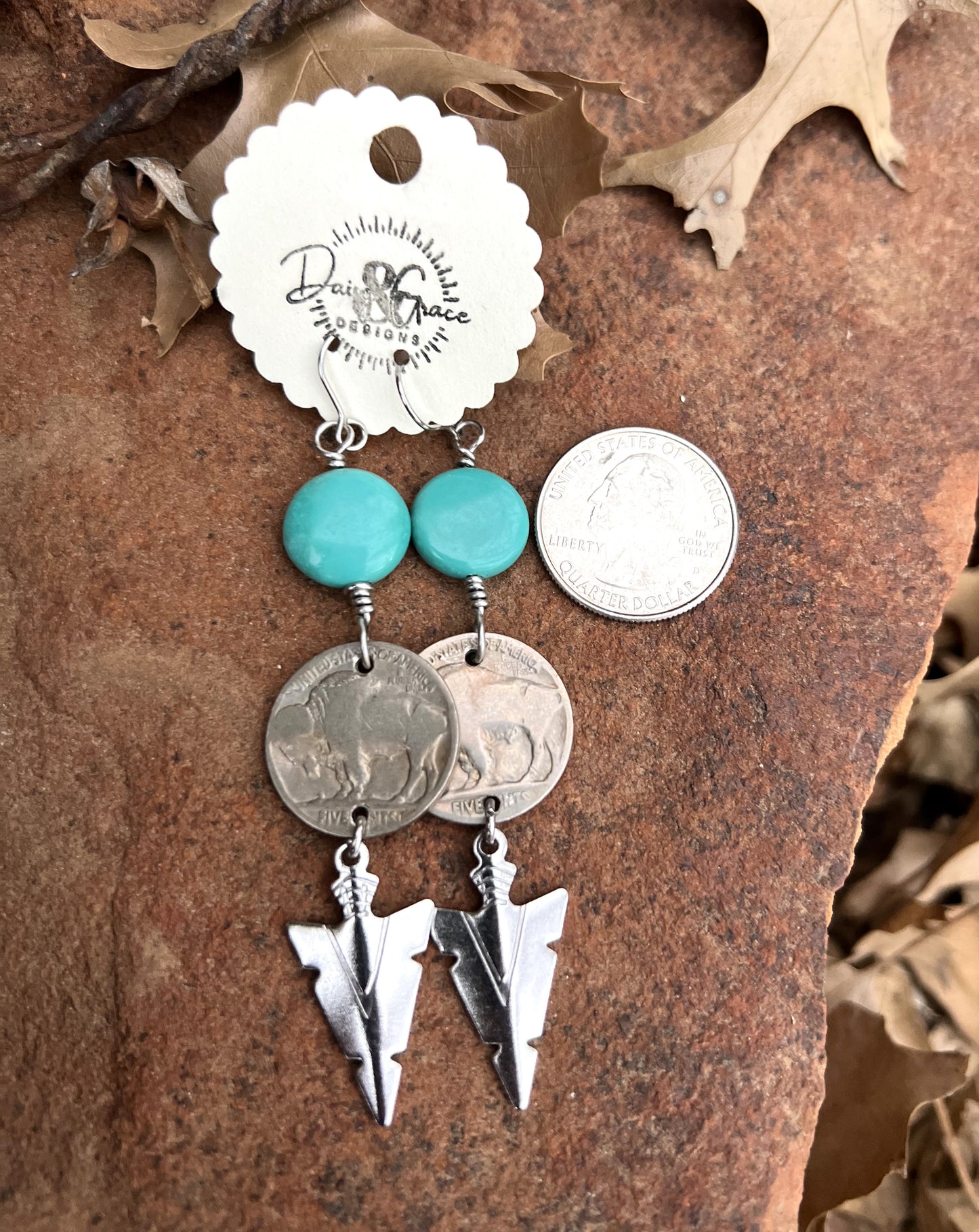 Buffalo Nickel & Turquoise Drops