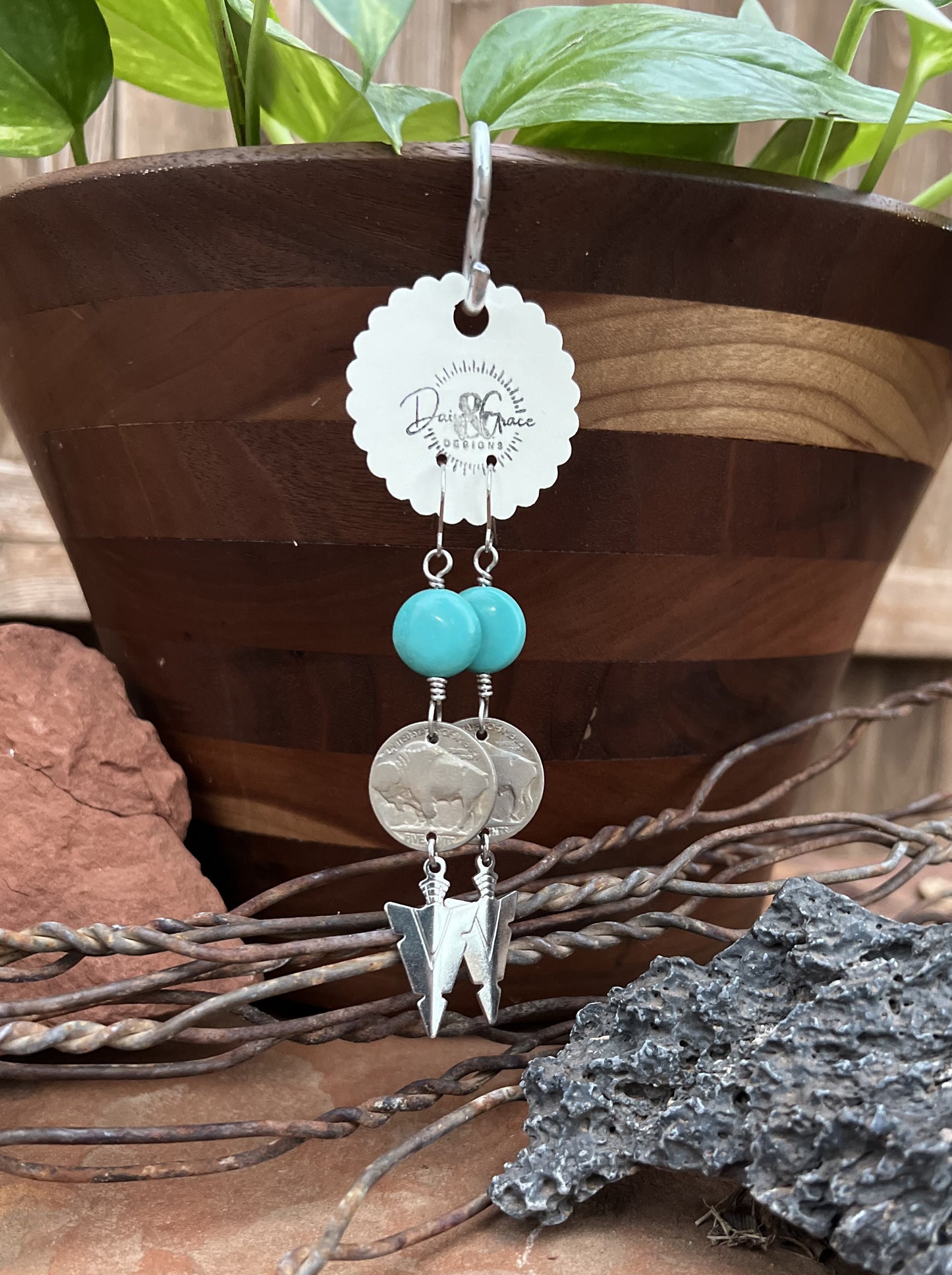 Buffalo Nickel & Turquoise Drops