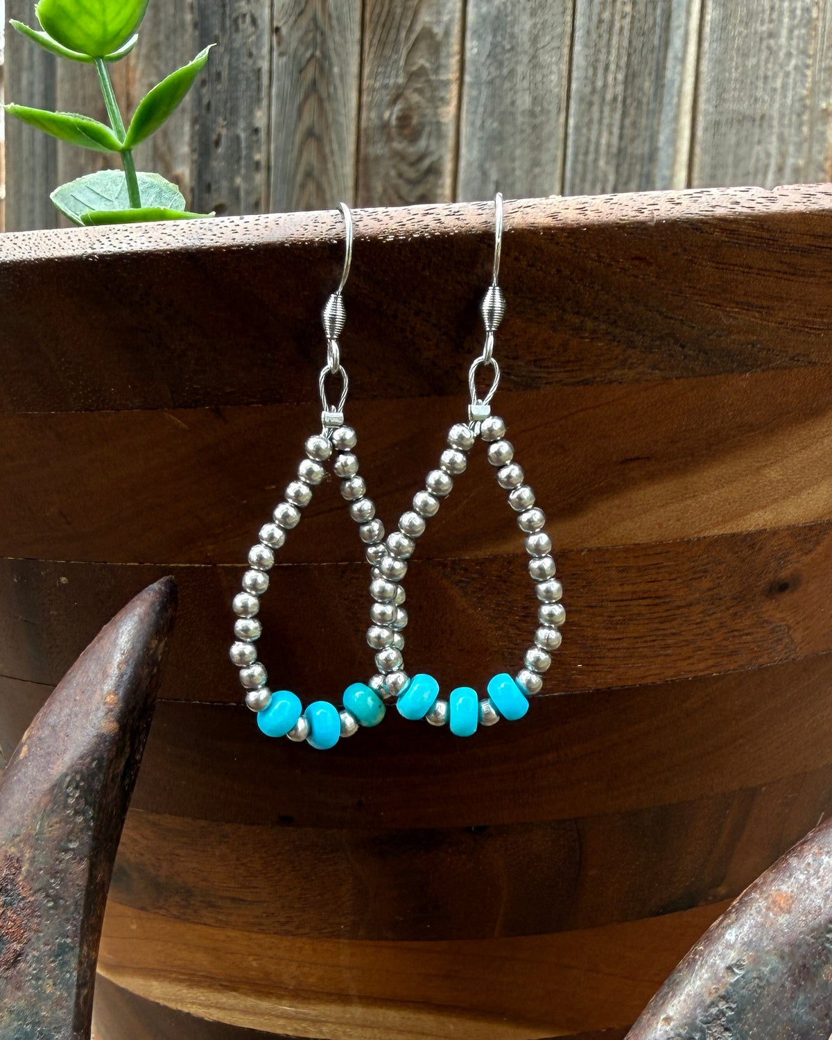 Campitos Turquoise and Stainless Steel Hoop Earrings