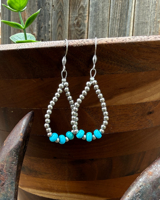 Campitos Turquoise and Stainless Steel Hoop Earrings