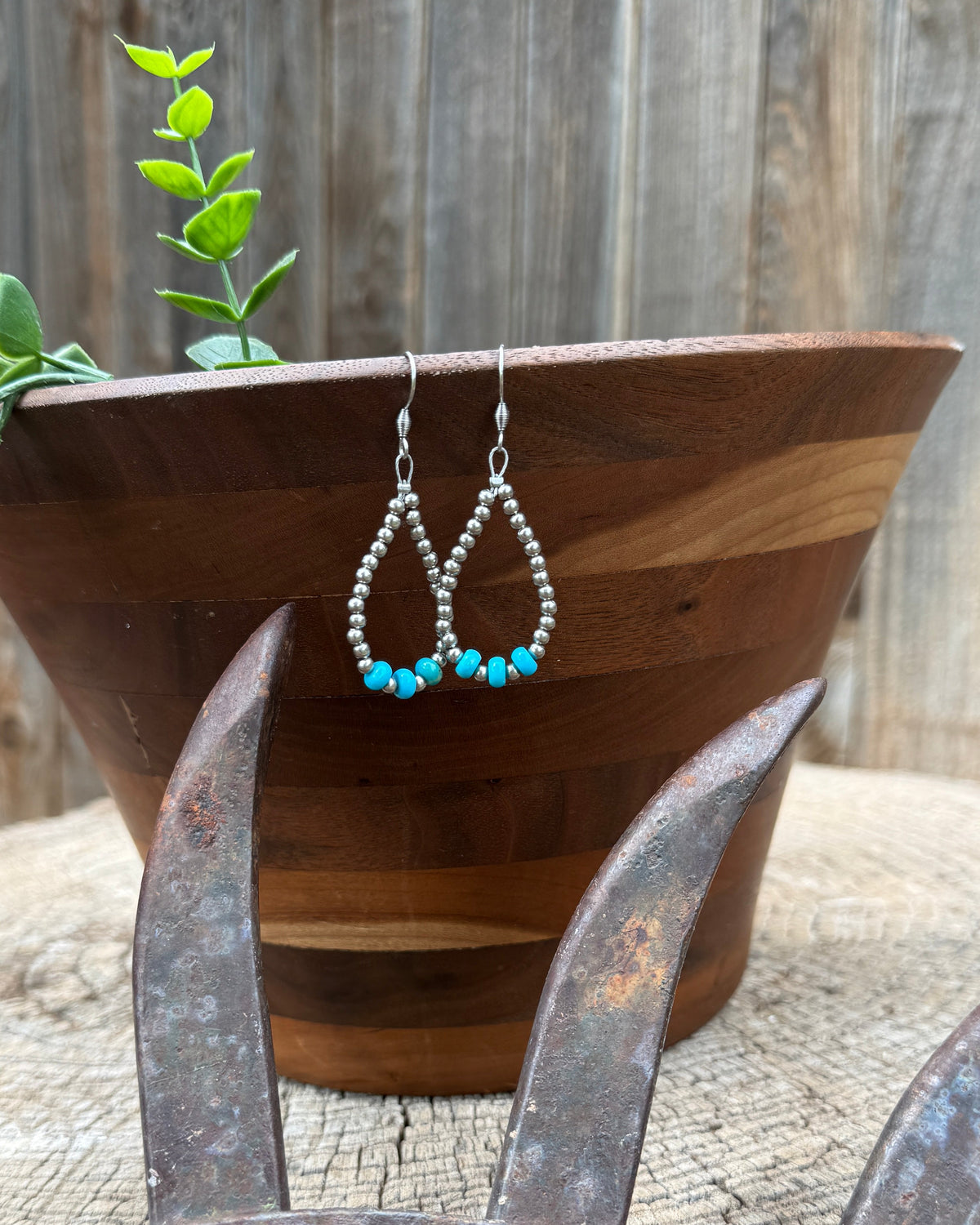 Campitos Turquoise and Stainless Steel Hoop Earrings