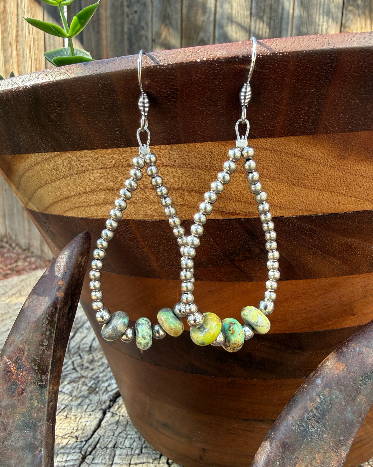 Cerritos Turquoise and Stainless Steel Hoop Earrings