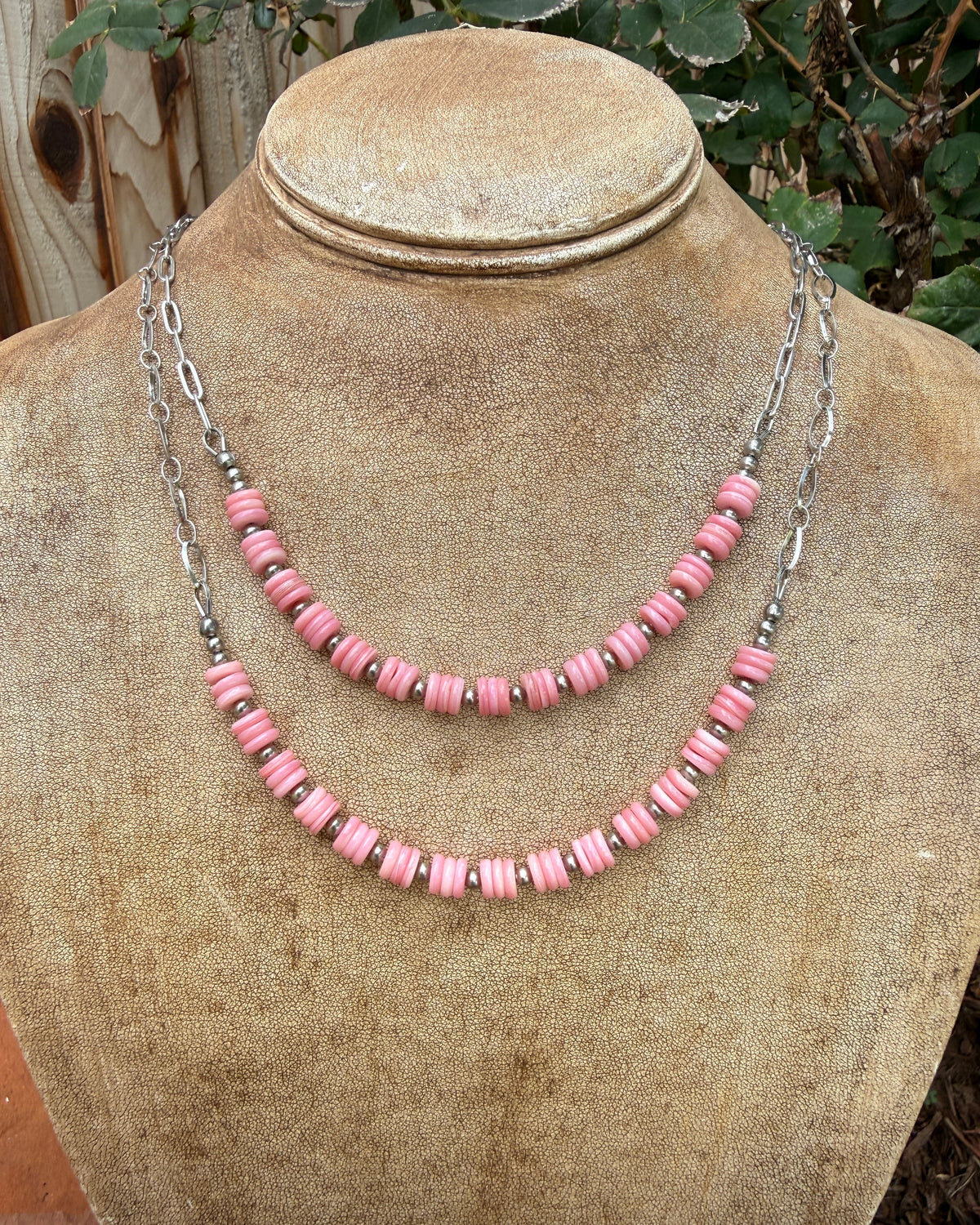 Pink Conch Shell and Stainless Steel 'Swoop' Necklace