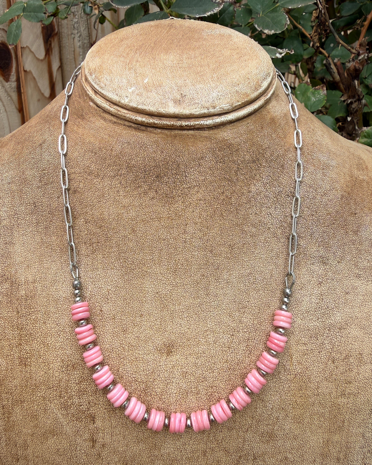Pink Conch Shell and Stainless Steel 'Swoop' Necklace