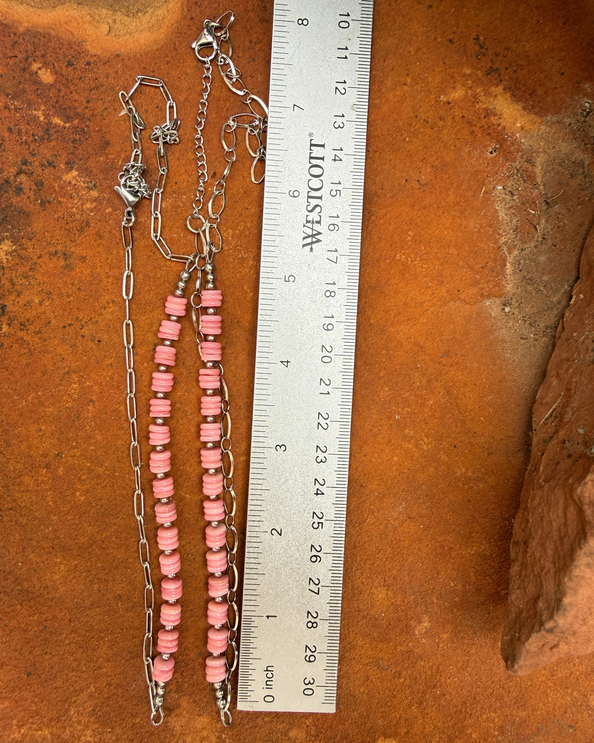 Pink Conch Shell and Stainless Steel 'Swoop' Necklace
