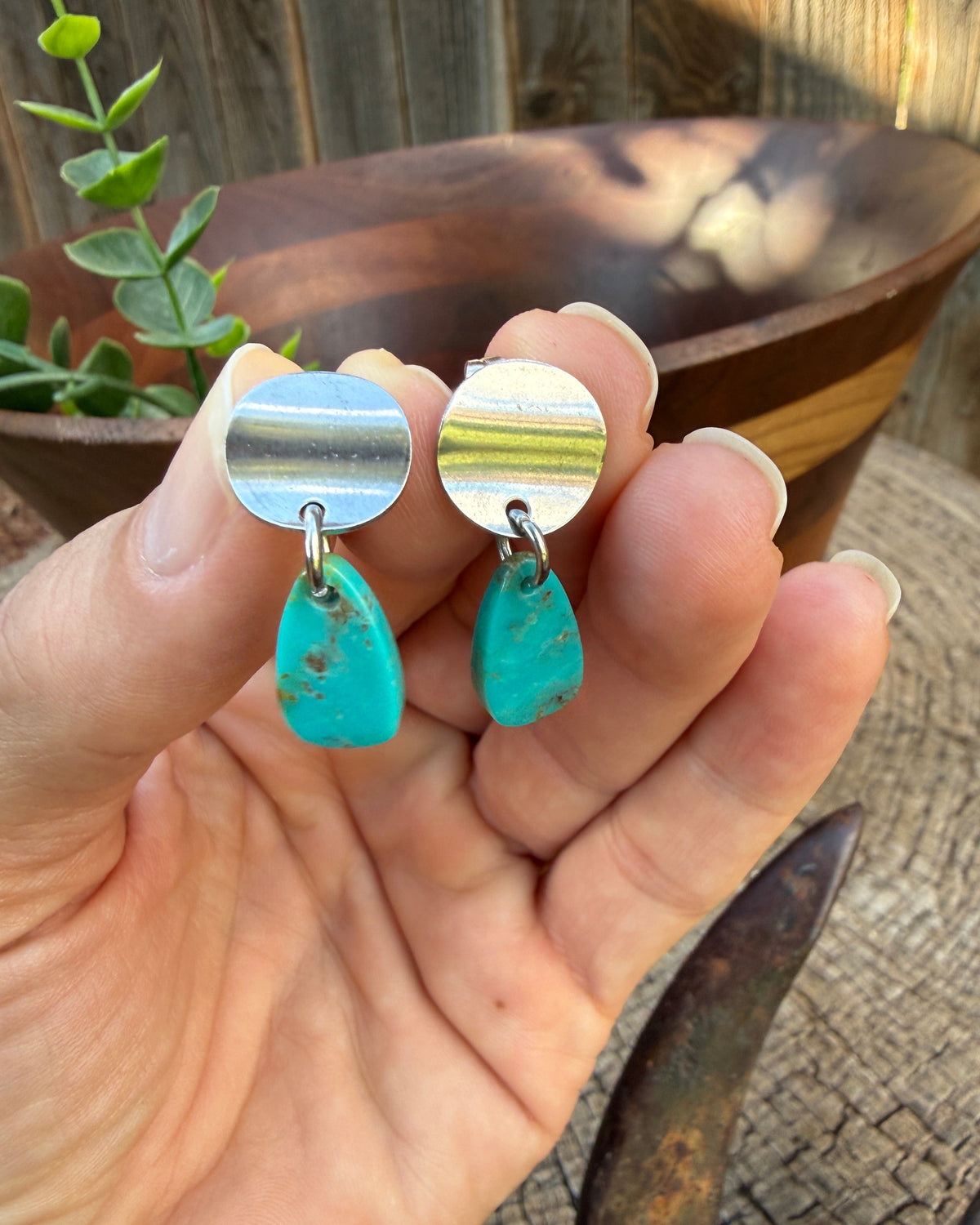 Genuine Turquoise and Stainless Steel Post Earrings