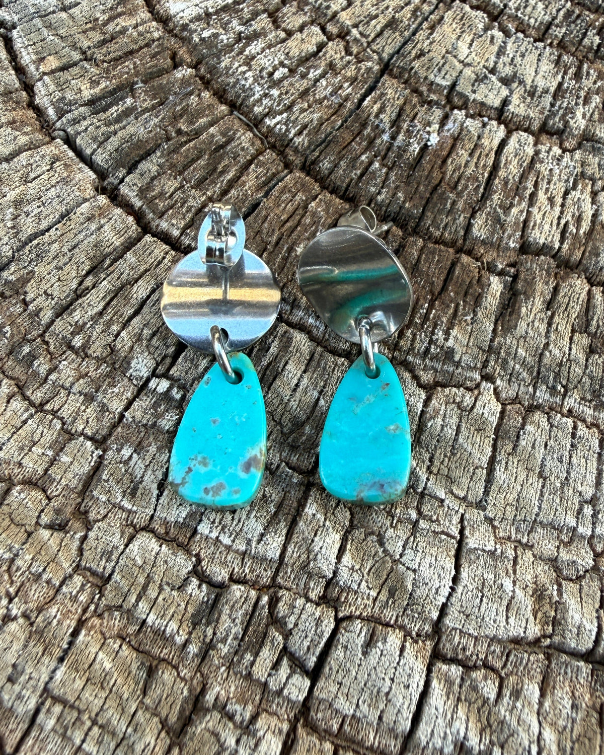 Genuine Turquoise and Stainless Steel Post Earrings