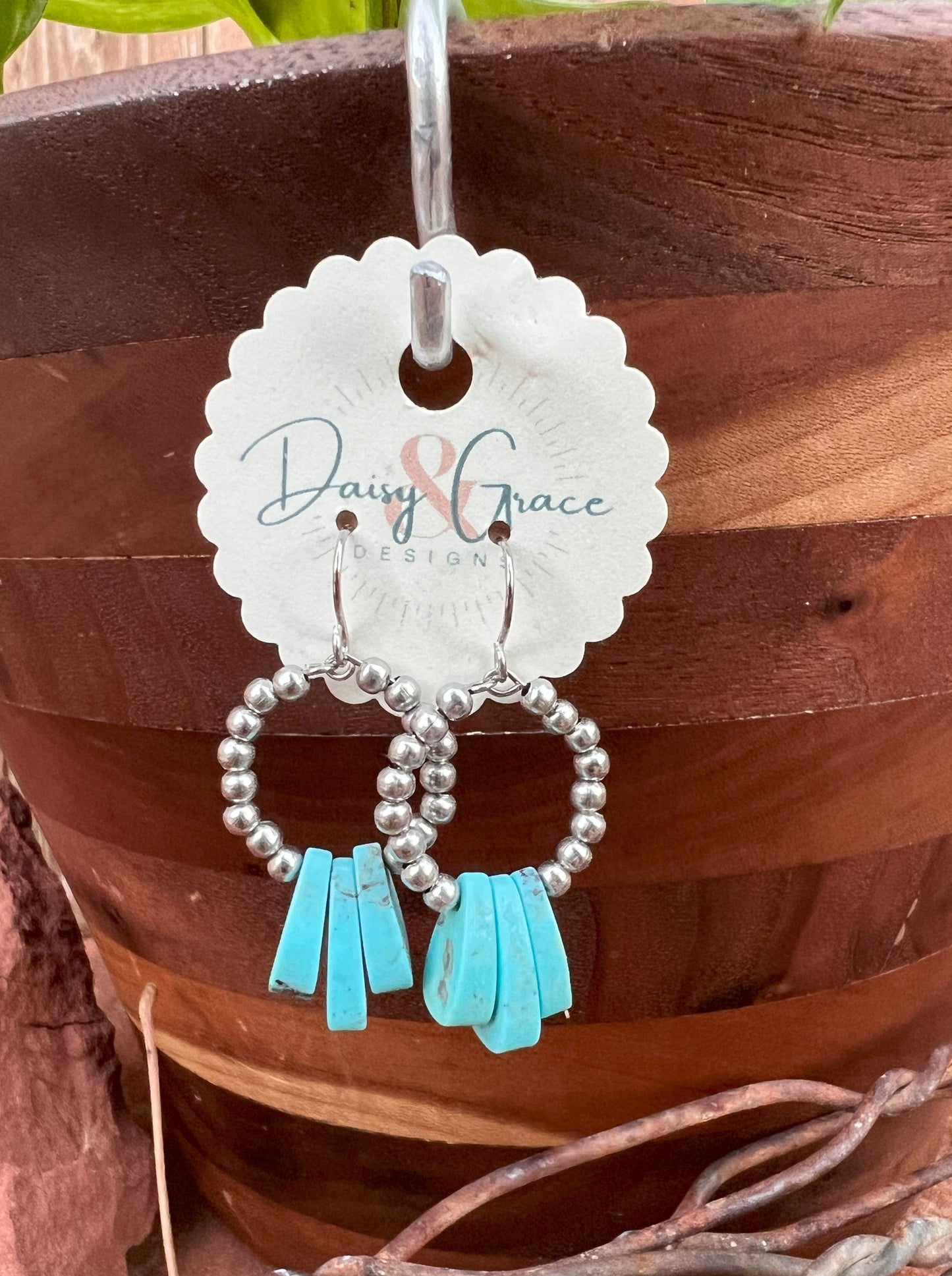 Dainty Turquoise Corn Bead & Stainless Steel Hoops