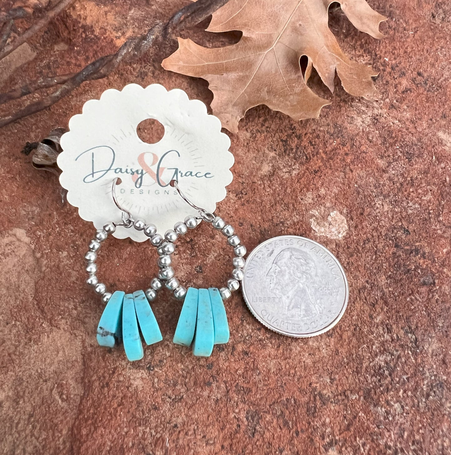 Dainty Turquoise Corn Bead & Stainless Steel Hoops