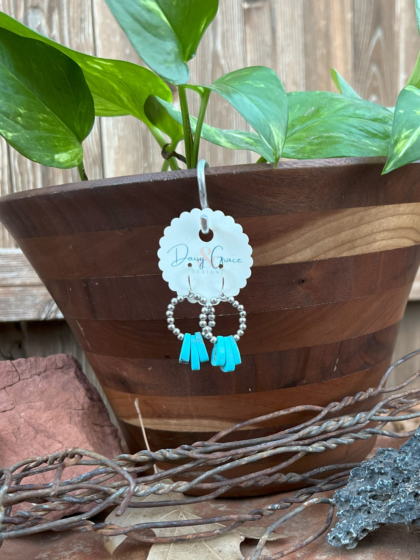 Dainty Turquoise Corn Bead & Stainless Steel Hoops