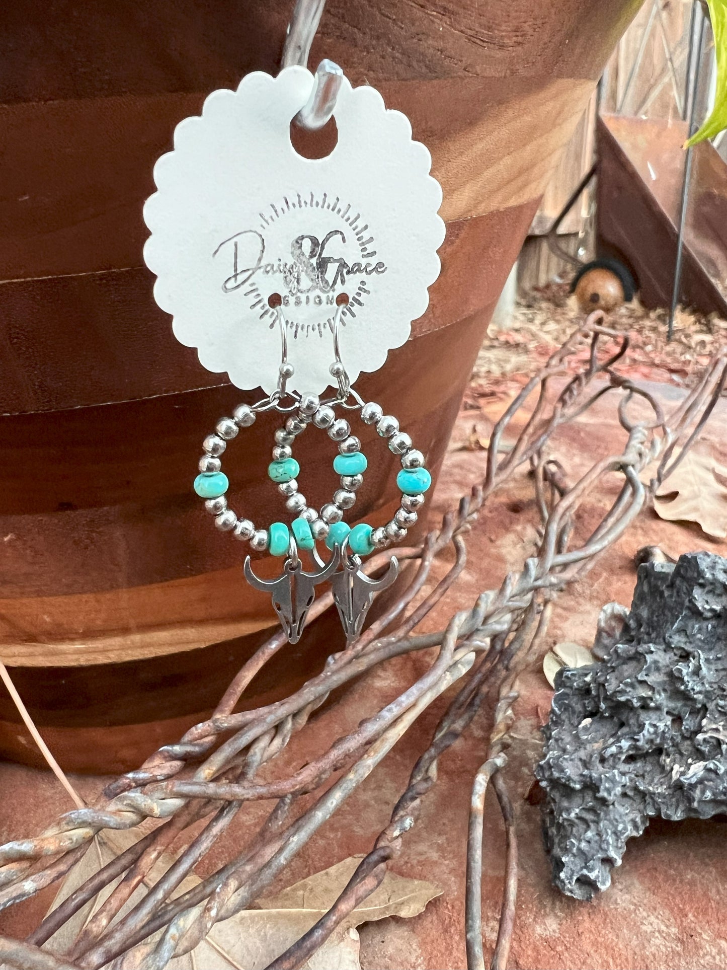 Dainty Turquoise & Stainless Steel Hoops