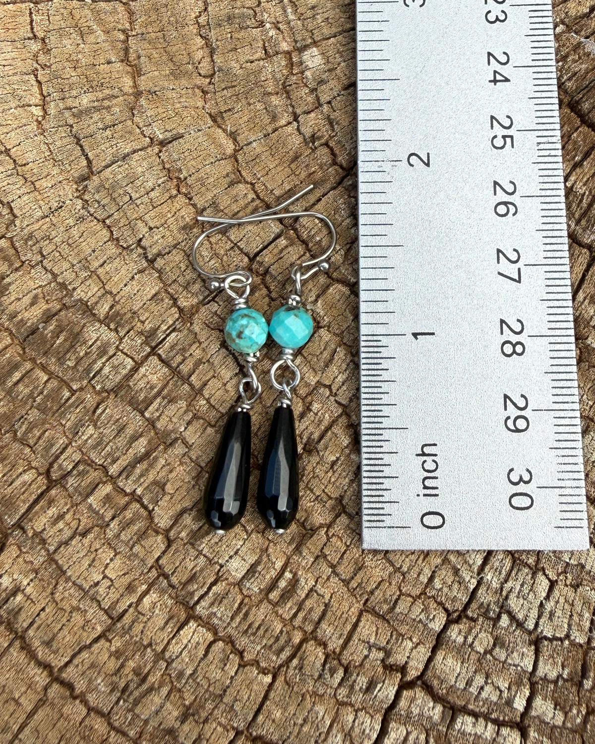 Turquoise & Onyx, Stainless Steel Drops