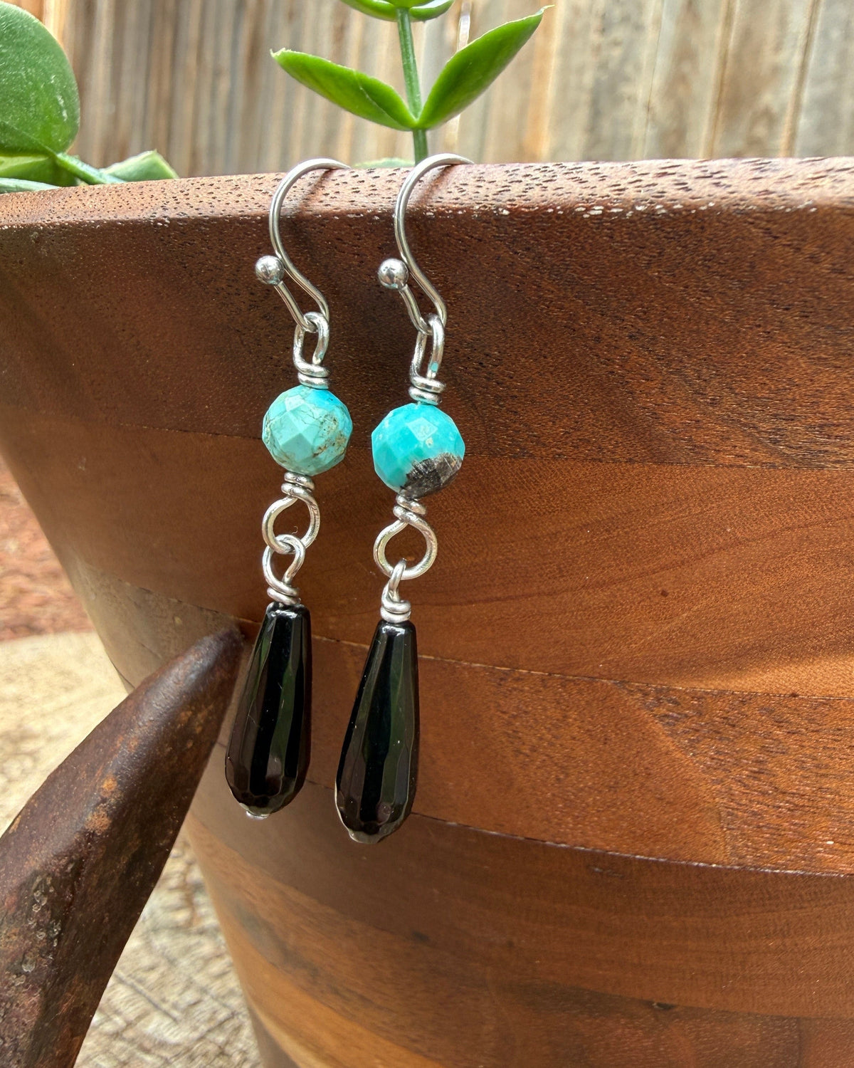 Turquoise & Onyx, Stainless Steel Drops