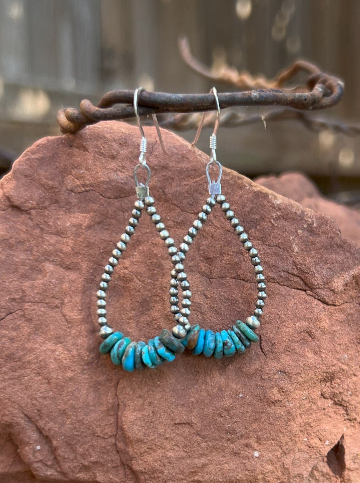 Navajo Pearl & Turquoise Teardrop Earring 4