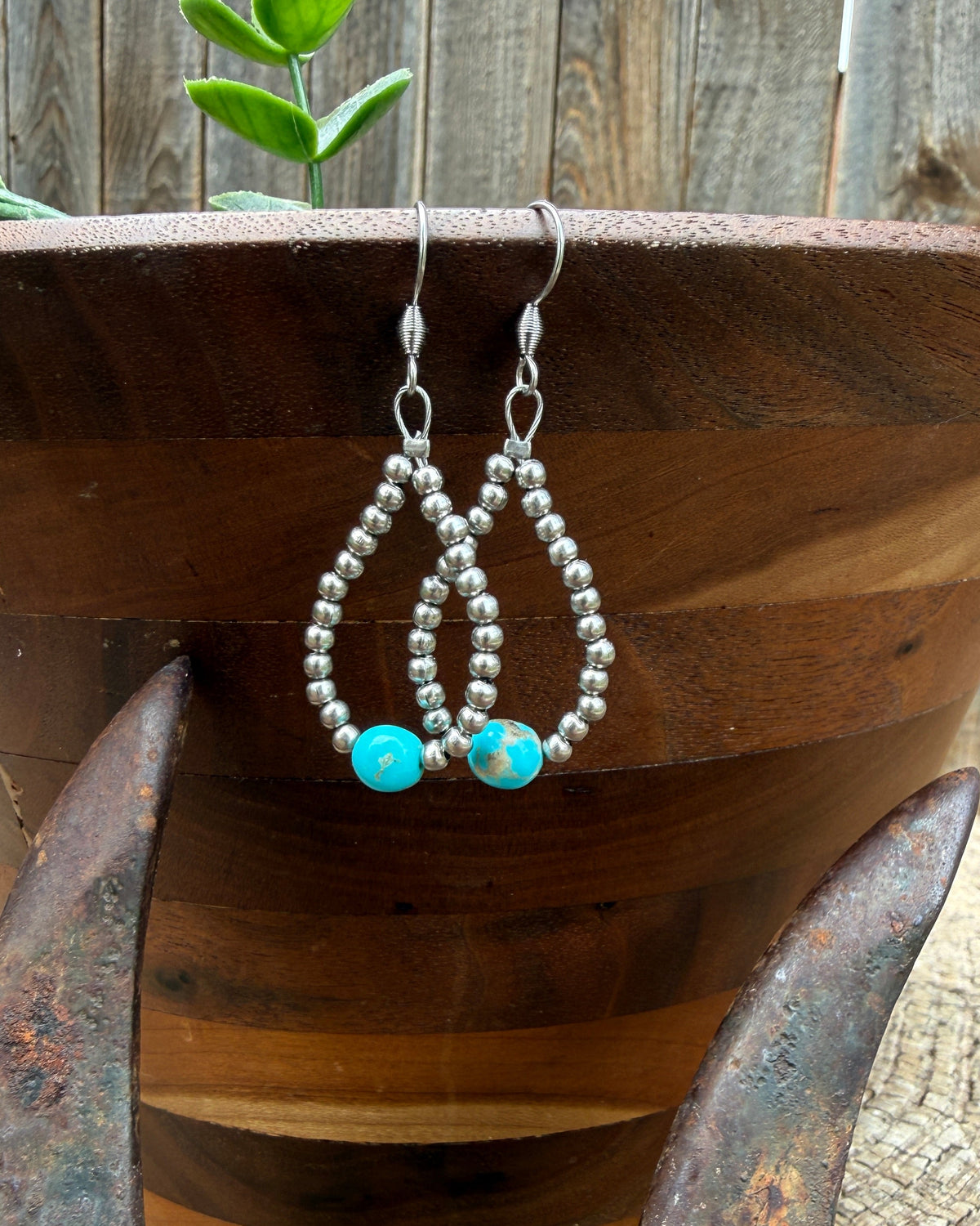 Sonoran Turquoise and Stainless Steel Hoop Earrings