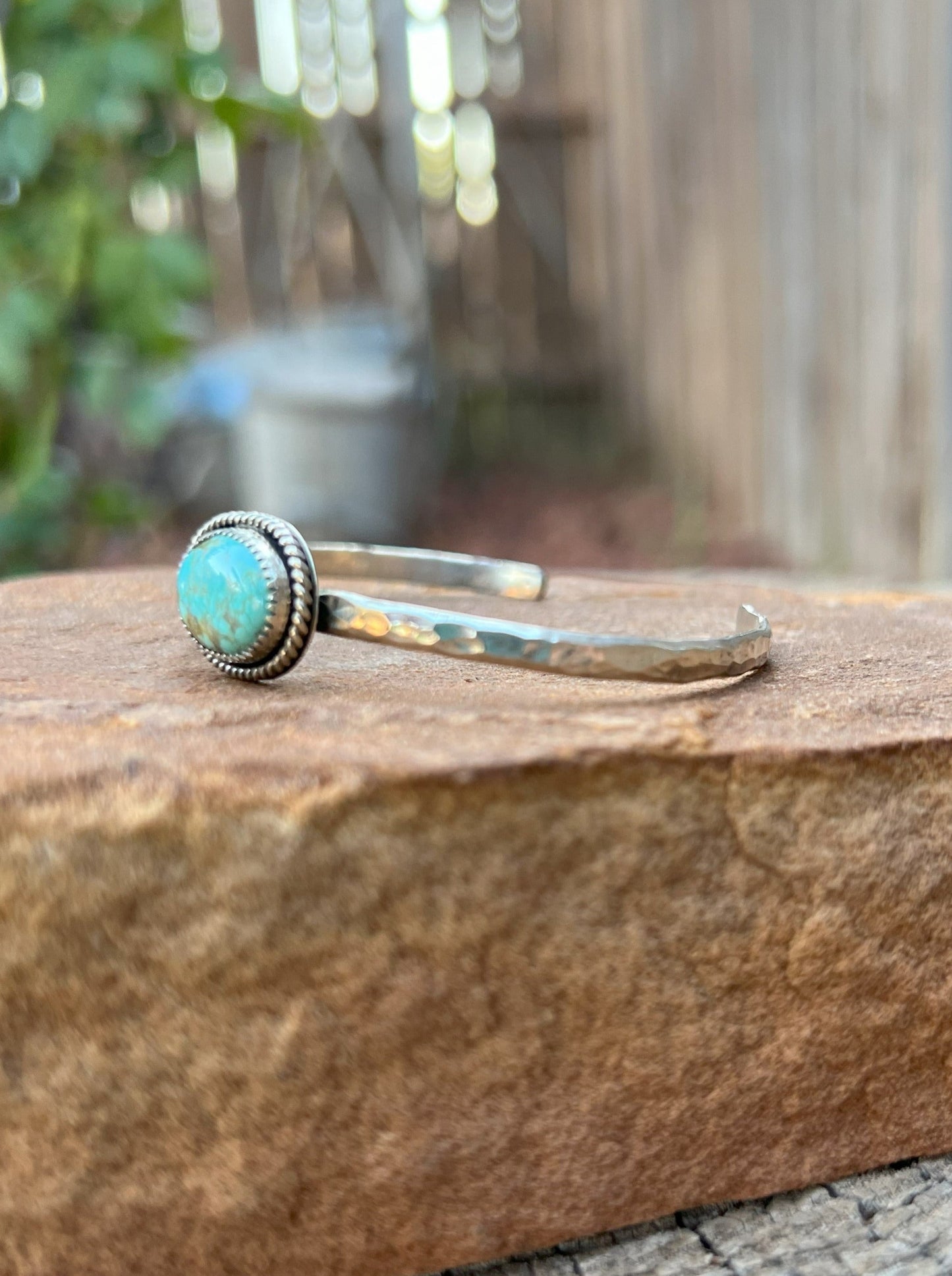 Textured Sterling Silver & Turquoise Cuff 2