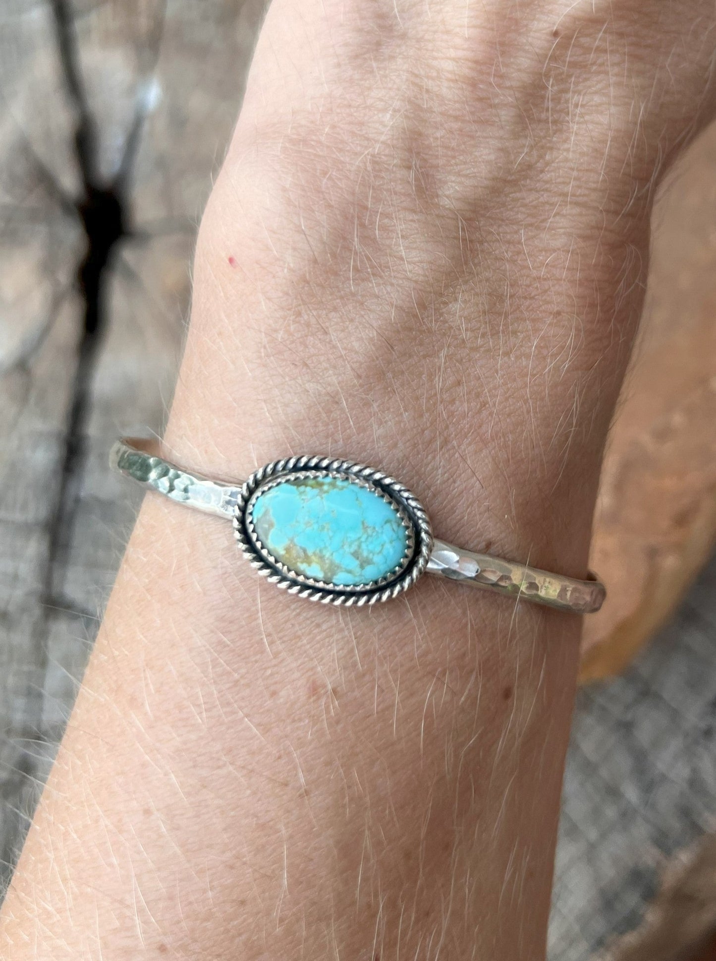 Textured Sterling Silver & Turquoise Cuff 2