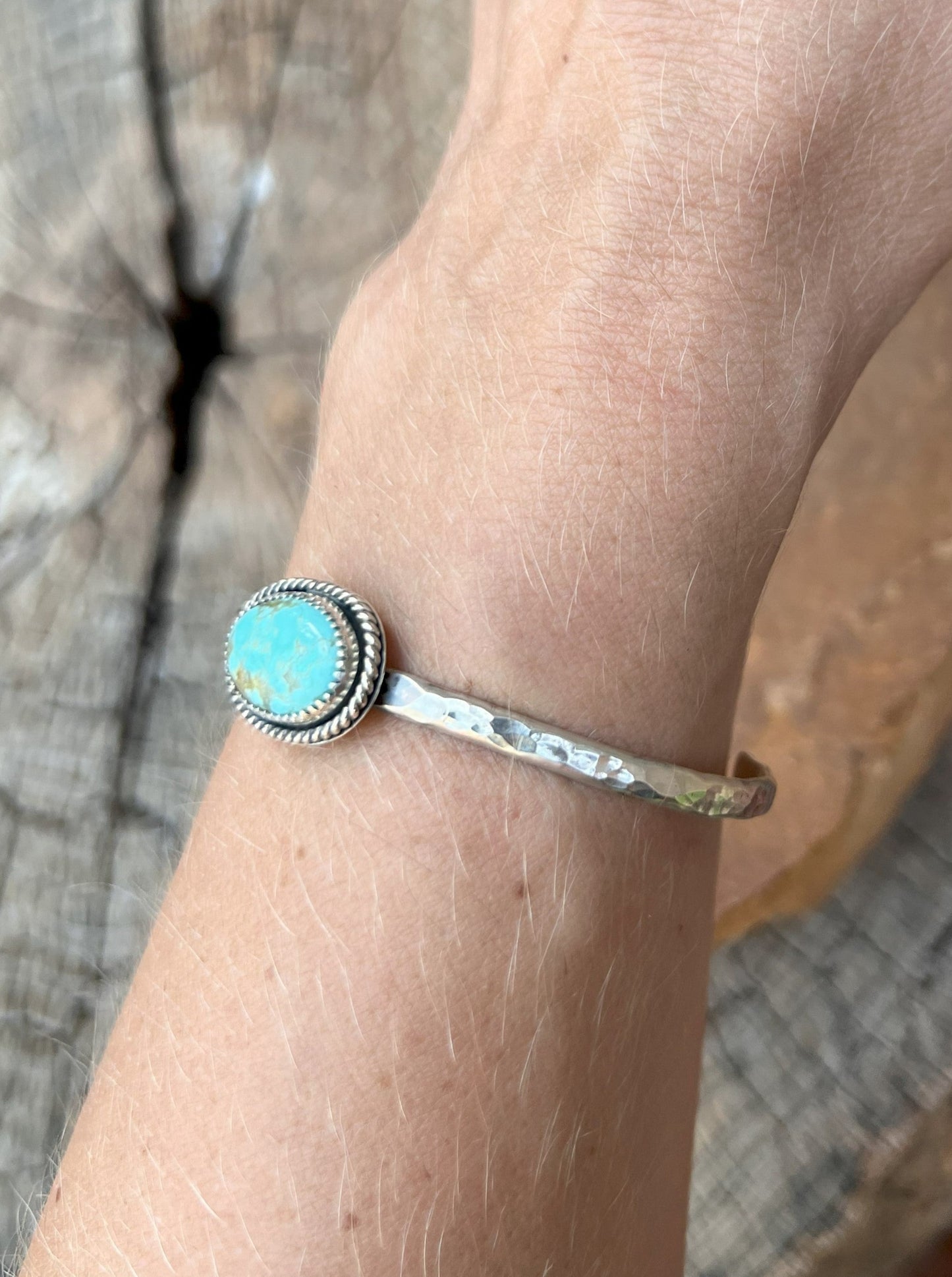 Textured Sterling Silver & Turquoise Cuff 2