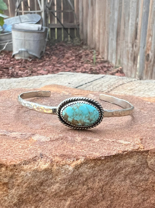 Textured Sterling Silver & Turquoise Cuff 2