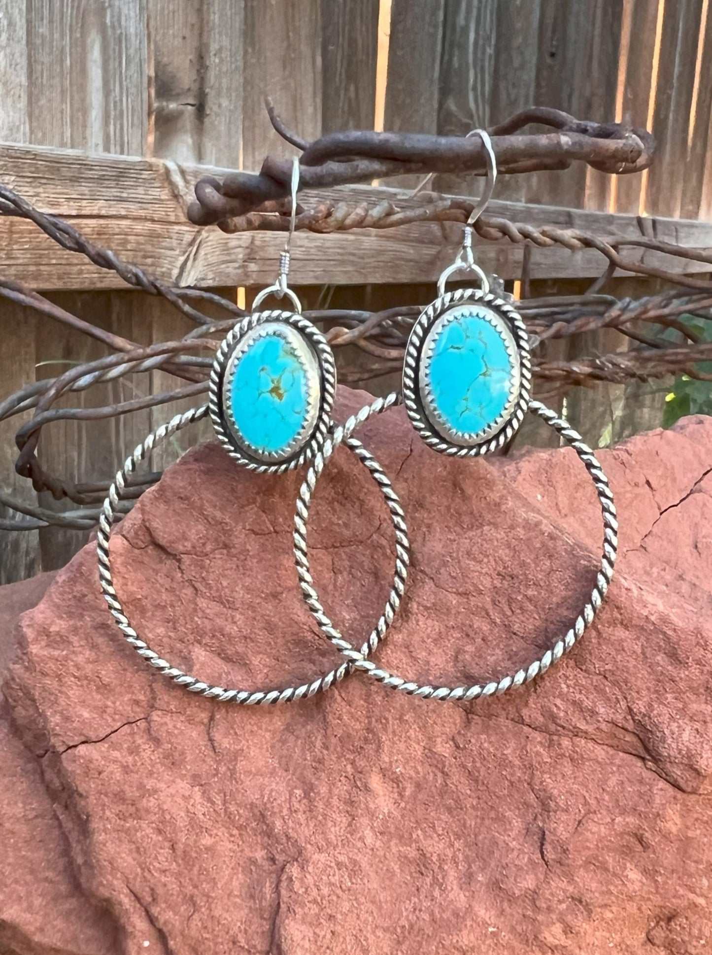 Kingman Turquoise & Sterling Hoop Earrings