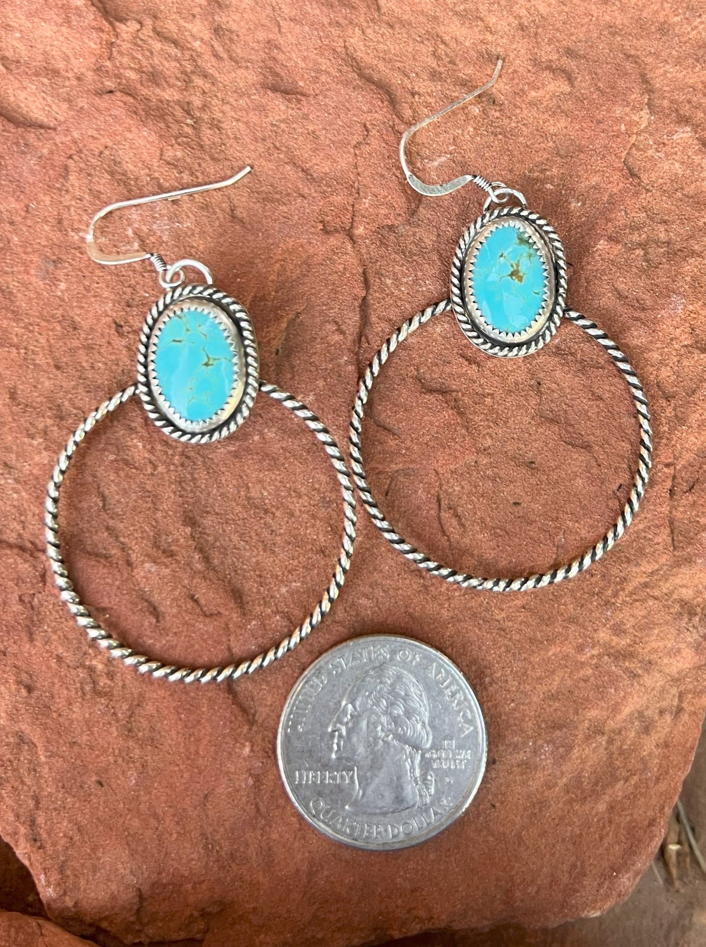 Kingman Turquoise & Sterling Hoop Earrings