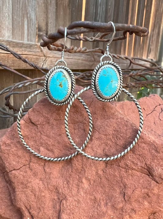 Kingman Turquoise & Sterling Hoop Earrings