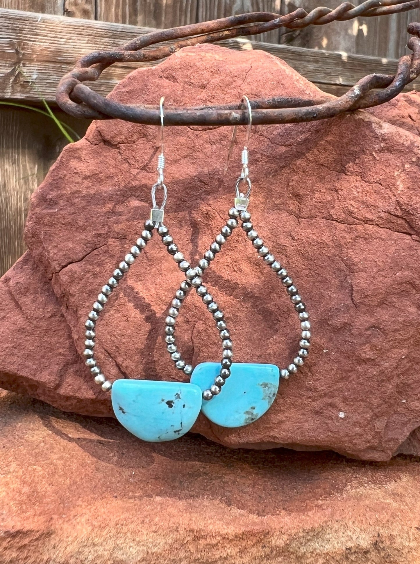 Navajo Pearl & Turquoise Teardrop Earring 6