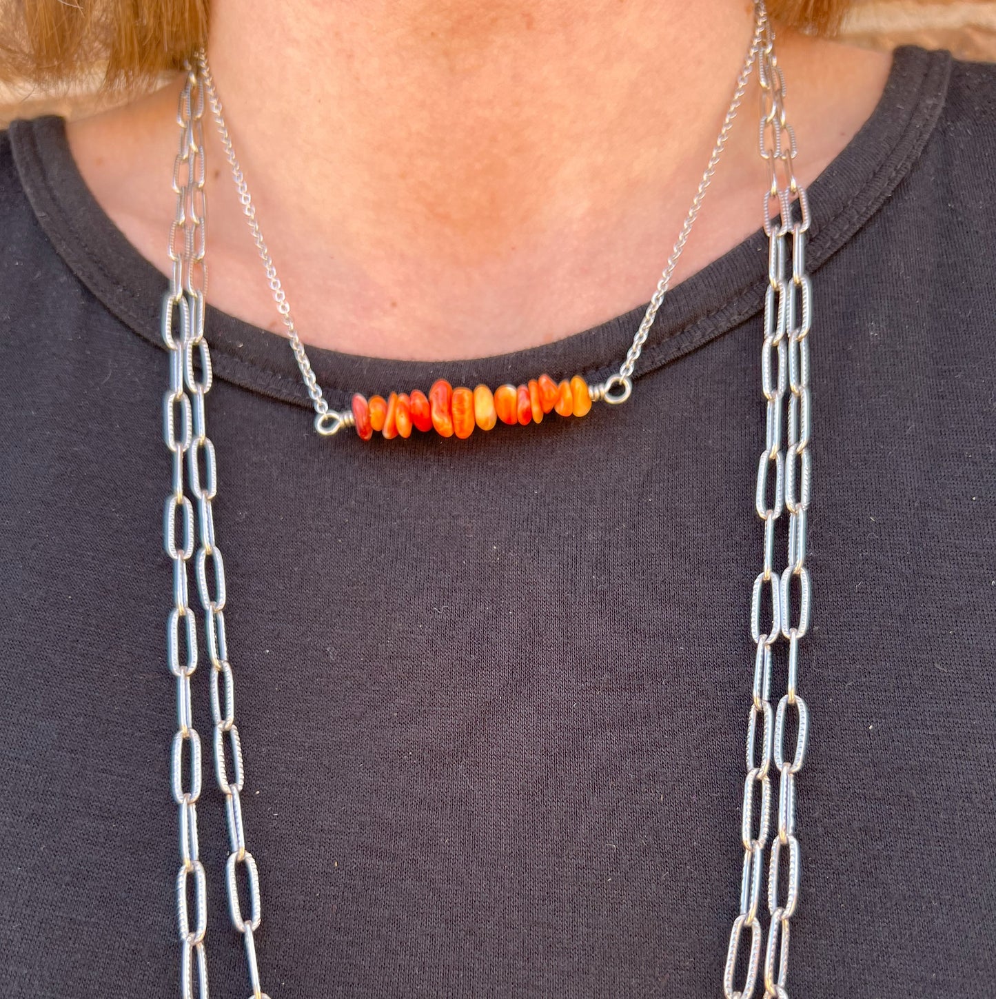 Orange Spiny Bar Necklace